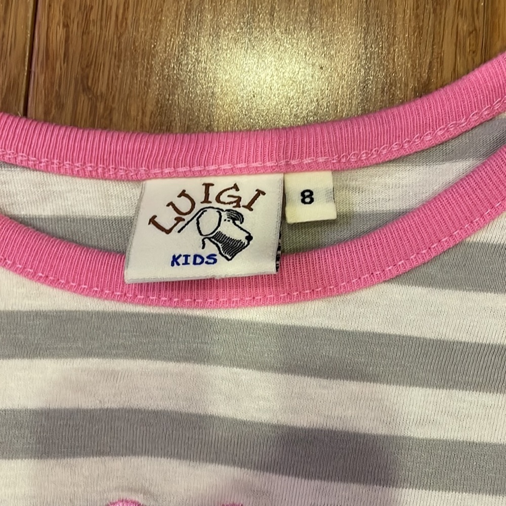 Luigi girls long sleeved grey striped dress with ballet appliqué size 8 NWOT - Picture 4 of 6